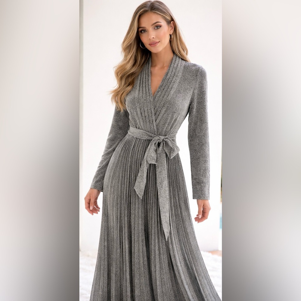 Cocktail , Formal Dress, Metallic fabric pleated dress, NWT